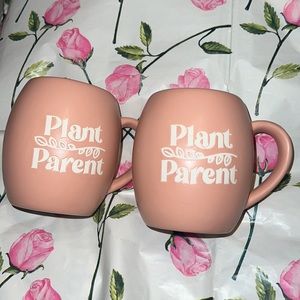 New Set of 2 Ceramic Mug “Plant Parent” Orange Pink Peach Coral Colored - Garden